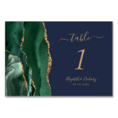 Emerald Green Gold Agate Navy Blue Wedding Tischnummer (Vorderseite)