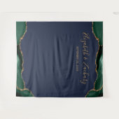 Emerald Green Gold Agate Navy Wedding Foto Booth Wandteppich (Vorderseite (Horizontal))