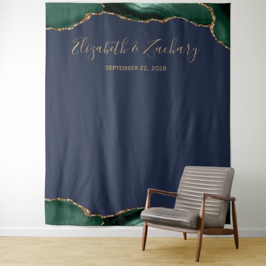 Emerald Green Gold Agate Navy Wedding Foto Booth Wandteppich (Beispiel)