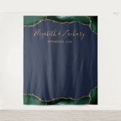 Emerald Green Gold Agate Navy Wedding Foto Booth Wandteppich (Vorderseite)