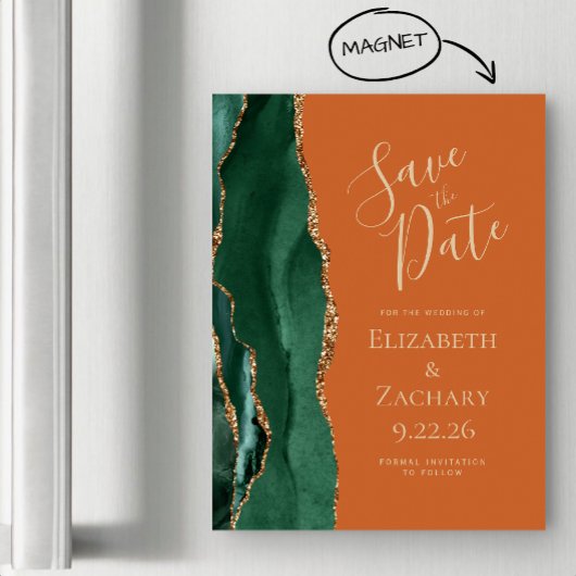 Emerald Green Gold Agate Rust Magnet Save the Date