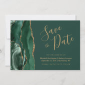 Emerald Green Gold Agate Save the Date Card Einladung (Vorderseite)