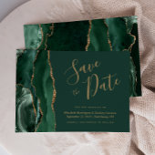 Emerald Green Gold Agate Save the Date Card Einladung