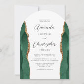 Emerald Green Gold Agate Script Arch Wedding Einladung (Vorderseite)