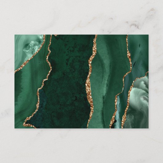Emerald Green Gold Agate Script Hochzeitsempfang Begleitkarte (Rückseite)