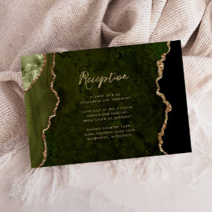 Emerald Green Gold Agate Script Hochzeitsempfang Begleitkarte