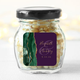 Emerald Green Gold Agate Script Lila Hochzeit Quadratischer Aufkleber