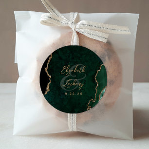 Emerald Green Gold Agate Script Wedding Runder Aufkleber