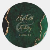 Emerald Green Gold Agate Script Wedding Runder Aufkleber (Vorderseite)