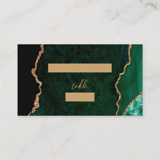 Emerald Green Gold Agate Script Wedding Table Platzkarte (Vorderseite)