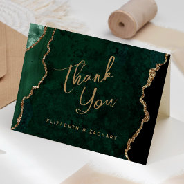 Emerald Green Gold Agate Script Wedding Vielen Dan Karte