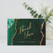 Emerald Green Gold Agate Script Wedding Vielen Dan Karte (Stehend Vorderseite)