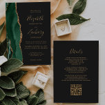 Emerald Green Gold Agate Slate QR Code Hochzeit Einladung<br><div class="desc">Der links Rand dieser eleganten, modernen Hochzeitseinladung zeichnet sich durch einen smaragdgrünen Aquarellstreifen aus, der mit vergoldetem Imitat-Glitzer bestickt ist. Der anpassbare Text kombiniert goldfarbene Handschrift, Copperplate und kursivem Schriftart auf schwarzem Schieferboden. Die Rückseite bietet Platz für Hochzeitsdetails auf einem soliden schwarzen Hintergrund, zusammen mit einem QR-Code können Gäste scannen,...</div>