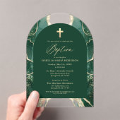 Emerald Green Gold Agate Taufe Modernes Elegantes Acryleinladungen (Insitu (Handheld))