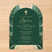 Emerald Green Gold Agate Taufe Modernes Elegantes Acryleinladungen (Vorderseite)