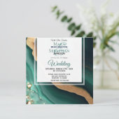 *~* EMERALD GREEN GOLD Agate UAWG QR AR66 Wedding Einladung (Stehend Vorderseite)