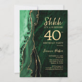 Emerald Green Gold Agate Überraschung 40. Geburtst Einladung (Vorderseite)