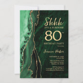 Emerald Green Gold Agate Überraschung 80. Geburtst Einladung (Vorderseite)
