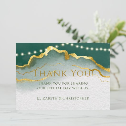 Emerald Green Gold Agate und Light Dankes Karten (Stehend Vorderseite)