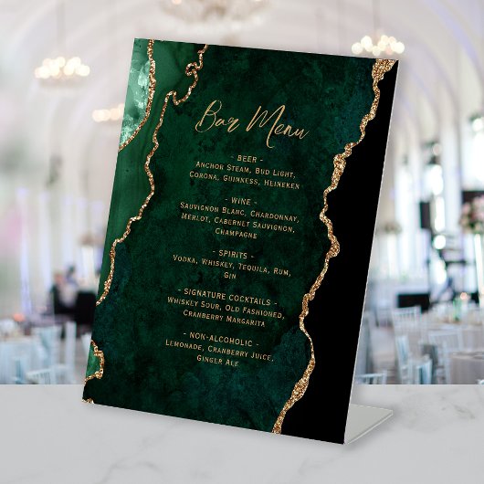 Emerald Green Gold Agate Wedding Bar Menu Sockelschild