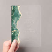 Emerald Green Gold Agate Wedding Monogram Acryleinladungen (Insitu (Handheld))