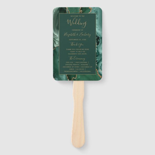 Emerald Green Gold Agate Wedding Program Fächer (Vorderseite)