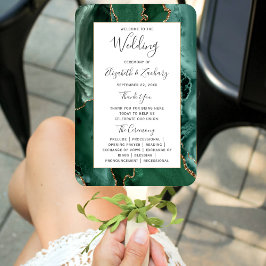 Emerald Green Gold Agate Wedding Program Fächer