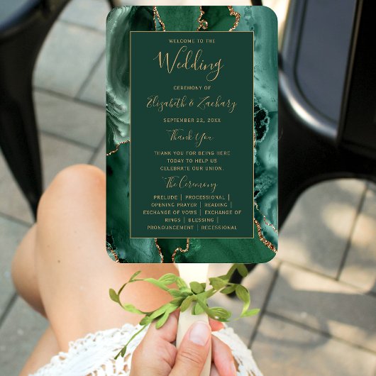 Emerald Green Gold Agate Wedding Program Fächer