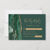 Emerald Green Gold Agate Wedding RSVP Karte (Vorderseite)