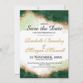 Emerald Green & Gold Agate Wedding Save the Date (Vorderseite)