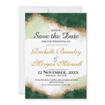 Emerald Green & Gold Agate Wedding Save the Date