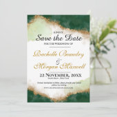 Emerald Green & Gold Agate Wedding Save the Date (Stehend Vorderseite)
