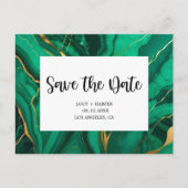 Emerald Green & Gold Agate Wedding Speichern Sie d Ankündigungspostkarte (Vorderseite)
