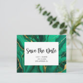 Emerald Green & Gold Agate Wedding Speichern Sie d Ankündigungspostkarte (Stehend Vorderseite)