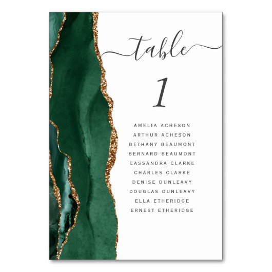 Emerald Green Gold Agate Wedding Tischnummer (Rückseite)