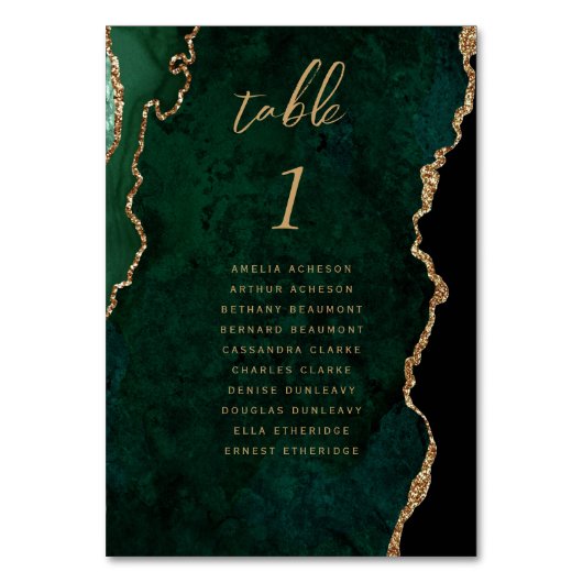 Emerald Green Gold Agate Wedding Tischnummer (Rückseite)