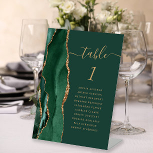 Emerald Green Gold Agate Wedding Tischnummer Sockelschild