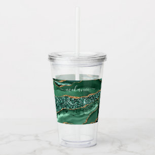 Emerald Green Gold Akryltumbler und Custom Text Acryltrinkbecher