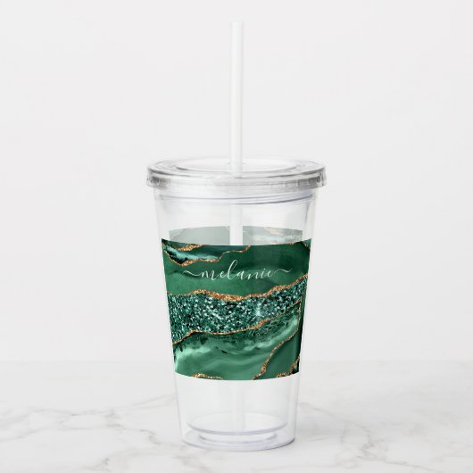 Emerald Green Gold Akryltumbler und Custom Text Acryltrinkbecher (Vorderseite)