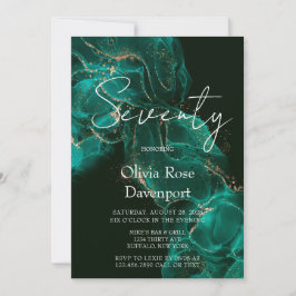 Emerald Green Gold Alcohol Ink 70. Geburtstagspart Einladung