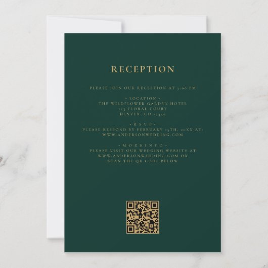 Emerald Green Gold All in One QR Code Wedding Einladung (Rückseite)