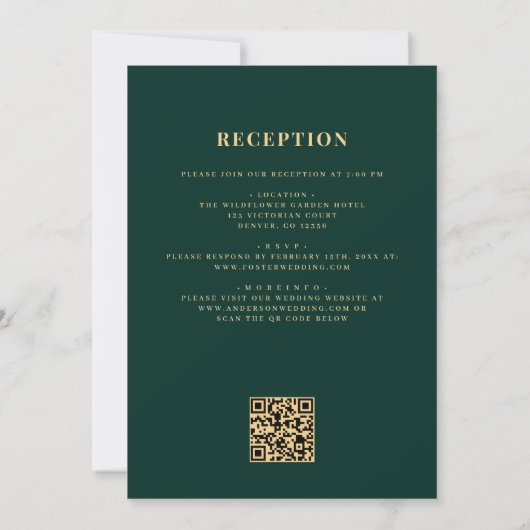 Emerald Green Gold All in One QR Code Wedding Einladung (Rückseite)
