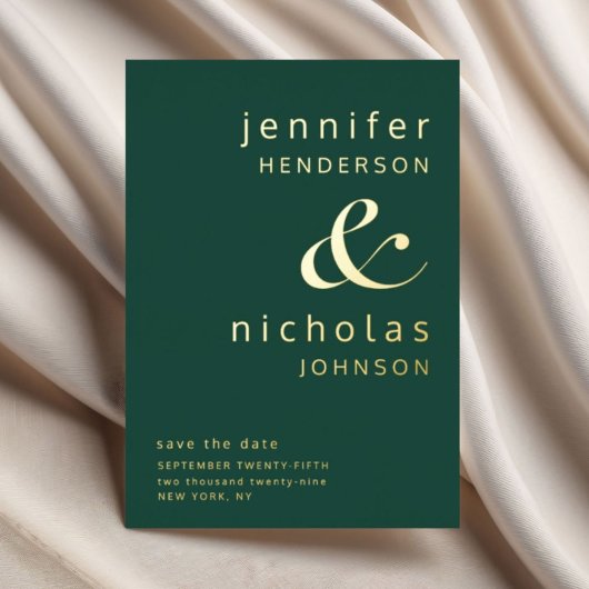 Emerald Green Gold Amperand Wedding rettet das Dat Folieneinladung