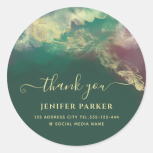 Emerald green gold Aquarellschrift danke Runder Aufkleber