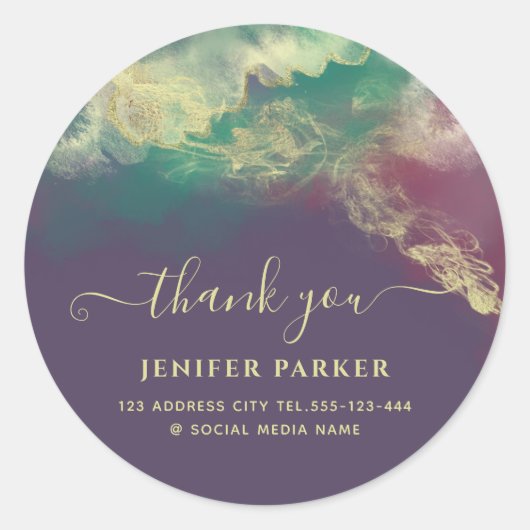 Emerald green gold Aquarellschrift danke Runder Aufkleber (Vorderseite)