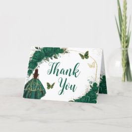Emerald Green Gold Arch Butterfets Quinceañera Dankeskarte