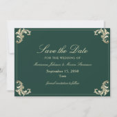Emerald Green Gold Baroque Wedding Save The Date (Vorderseite)
