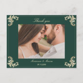 Emerald Green Gold Baroque Wedding Vielen Dank Postkarte (Vorderseite)