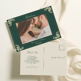 Emerald Green Gold Baroque Wedding Vielen Dank Postkarte