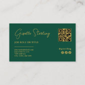 Emerald Green Gold Beruflicher Script QR-Code Visitenkarte (Rückseite)